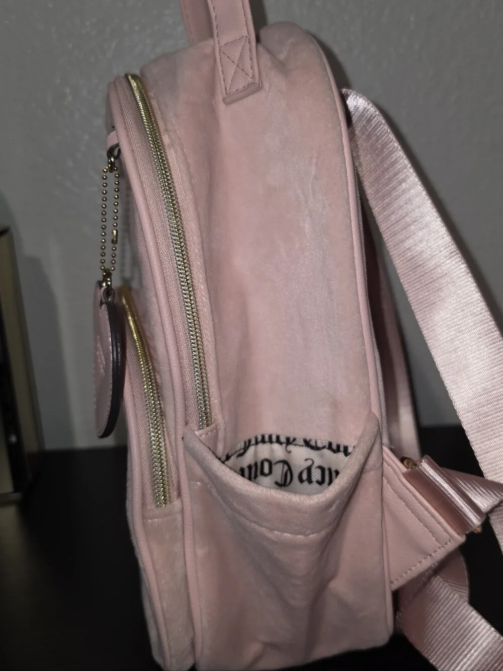 Juicy Couture Pink Velour Mini Backpack Gothic Logo Heart Charm Y2K